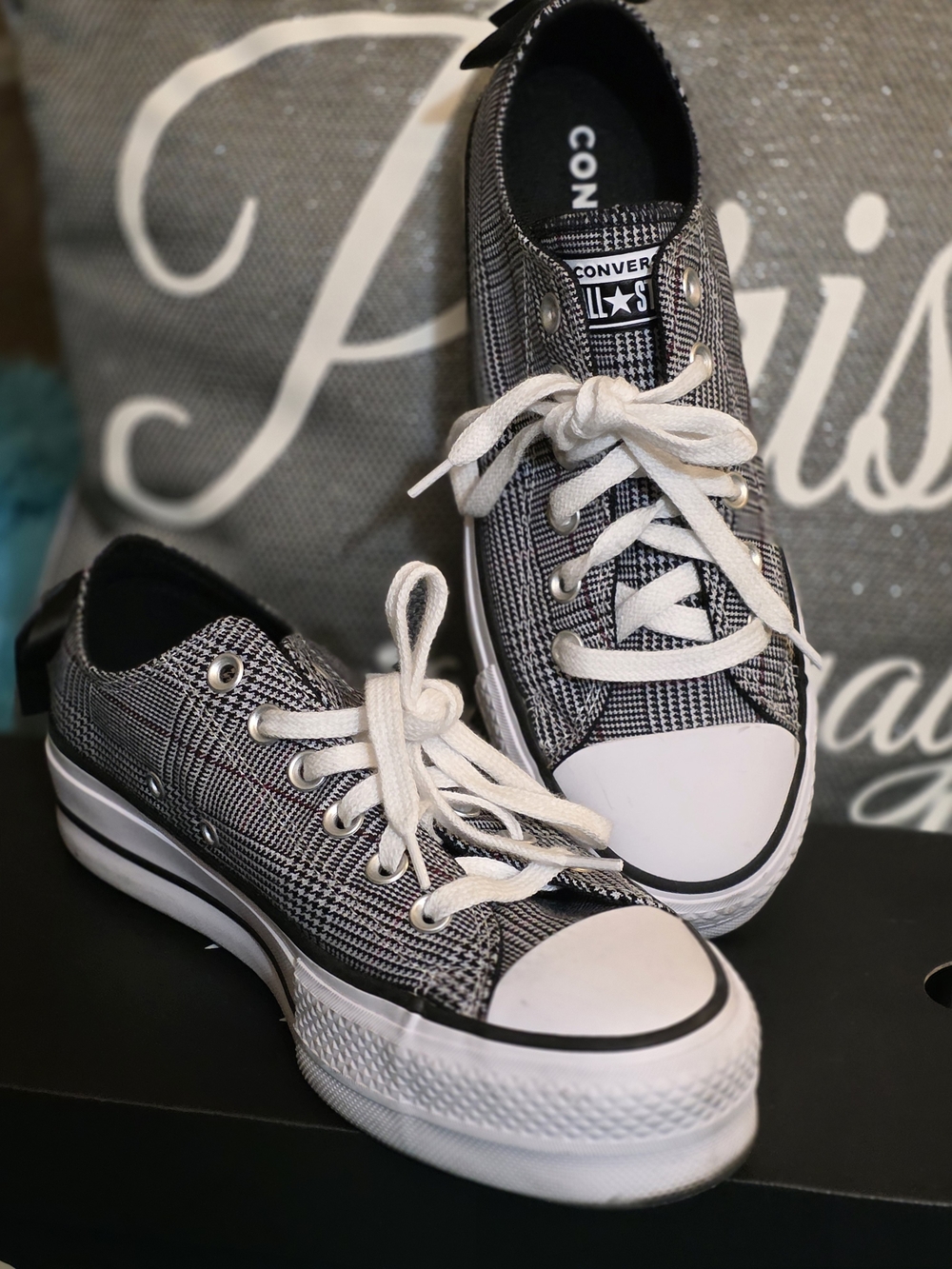 Converse Women’s Black & White Plaid Low Top Sneakers